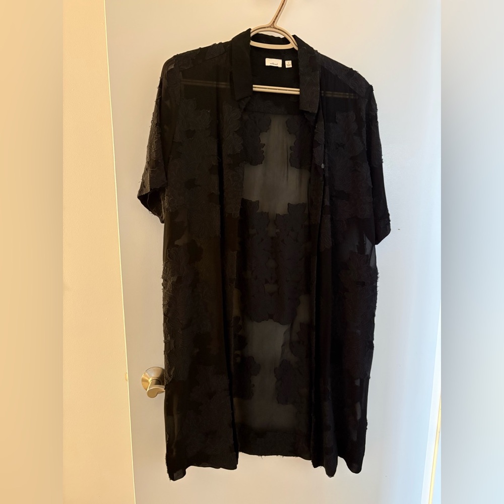 Sheer Floral Open-Front Women's Dress - Black